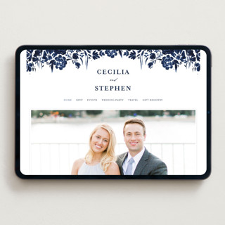 This is a indigo wedding websites by Angela Marzuki called brushstrokes in bloom printing on digital paper in standard