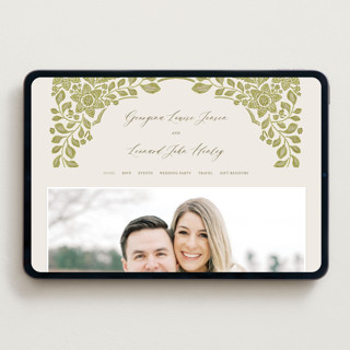 This is a chartreuse wedding websites by Jen Owens called embroidered printing on digital paper in standard