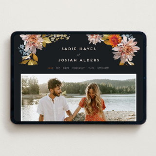 This is a navy wedding websites by Olivia Kanaley Inman called dahlia season printing on digital paper in standard