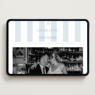 This is a provincial blue wedding websites by Jen Movitz called simple type printing on digital paper in standard