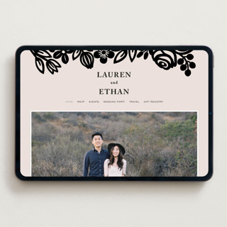 This is a champagne wedding websites by Faith Harlow called modern floral frame printing on digital paper in standard
