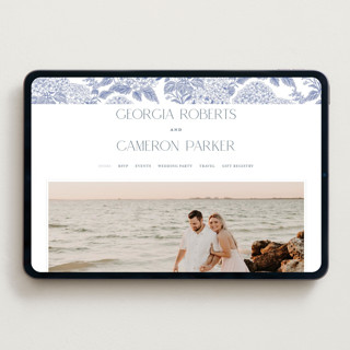 This is a periwinkle wedding websites by Jenna Holcomb called coastal toile printing on digital paper in standard