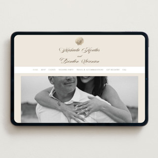 This is a champagne wedding websites by Griffinbell Paper Co. called seaside printing on digital paper in standard
