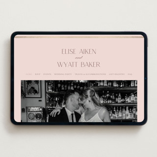 This is a rose quartz wedding websites by Emily Betts called scallop monogram printing on digital paper in standard