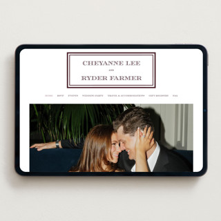 This is a burgundy wedding websites by Stacey Meacham called engraved names printing on digital paper in standard
