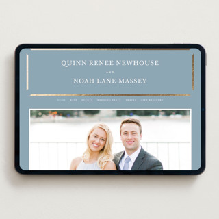 This is a dusty blue wedding websites by Stacey Meacham called elegant bevel printing on digital paper in standard