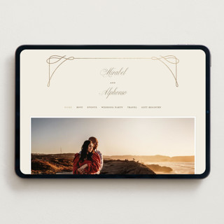 This is a cream wedding websites by Katie Zimpel called simple art nouveau printing on digital paper in standard