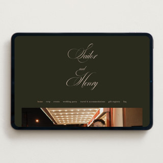 This is a midnight forest wedding websites by Morgan Kendall called playbill printing on digital paper in standard