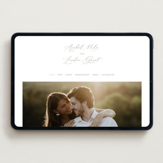 This is a pearl wedding websites by Hooray Creative called luxe script printing on digital paper in standard