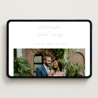 This is a provvincial blue wedding websites by Everett Paper Goods called simple formality printing on digital paper in standard