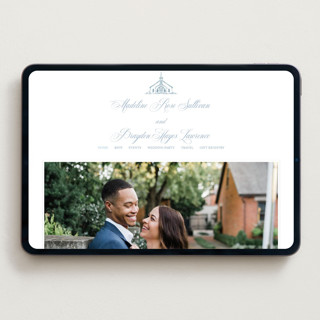This is a provincial blue wedding websites by Melinda Denison called the chapel printing on digital paper in standard