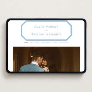 This is a sky blue wedding websites by Megan Davis called danbury printing on digital paper in standard