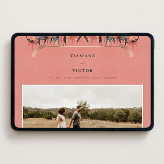 This is a coral wedding websites by Julie Hebert called birds of paradise printing on digital paper in standard