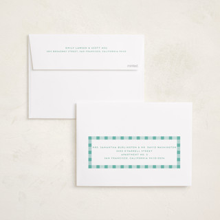 This is a aqua easter photo cards with standard by Sarah Cohn called easter plaid card printing on recycled smooth signature in standard