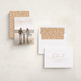 This is a yellow ochre easter photo cards with standard by Hooray Creative called casual script printing on recycled smooth signature in standard