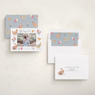 This is a speckled eggs easter photo cards with standard by Sarah Knight called blossom farm printing on recycled smooth signature in standard