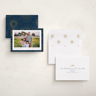 This is a navy eid cards with standard by Robert and Stella called bright bursts printing on recycled smooth signature in standard