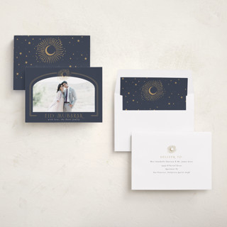 This is a dusty navy eid cards with standard by AK Graphics called moon burst printing on recycled smooth signature in standard