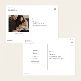 This is a cloud birth announcement postcards with foil pressed by Olivia Raufman called delicate welcome printing on signature in postcard