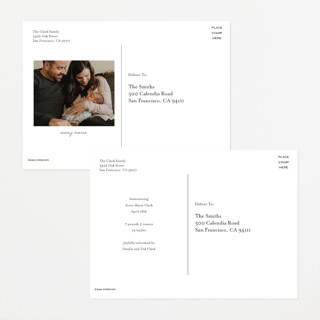 This is a parchment birth announcement postcards with foil pressed by Everett Paper Goods called mist printing on signature in postcard