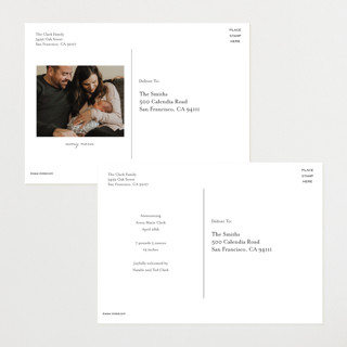 This is a rose birth announcement postcards with foil pressed by Oma N. Ramkhelawan called modern botanica printing on signature in postcard