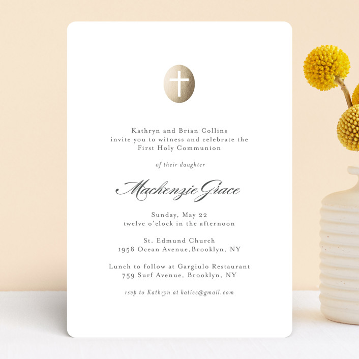 "Medallion Cross" - First Holy Communion Invitations in Cloud by Annie Holmquist.