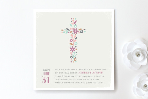 wildflower cross first communion invitations by ka minted