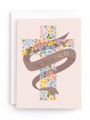 This is a rose quartz tbd by Vera Lim called floral cross. in greeting cards