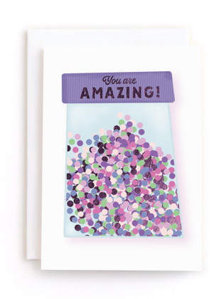 This is a amethyst tbd by Kamala Nahas called confetti card in greeting cards