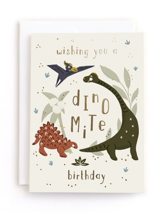 This is a eggnog tbd by Gwen Bedat called dinomite birthday in greeting cards