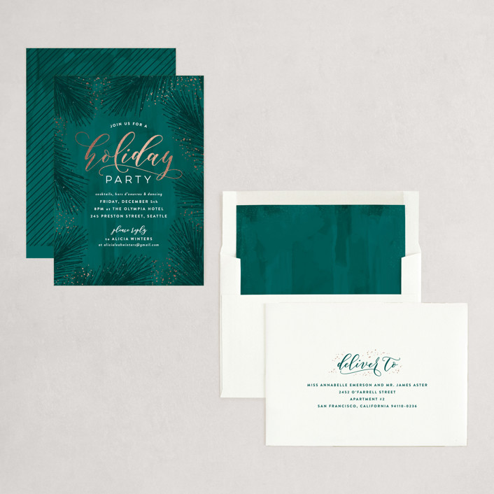 Evergreen Foliage Foilpressed Party Invitation by Hooray Creative Minted