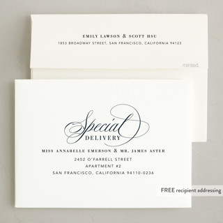 This is a midnight holiday party invitations with foil pressed by Jennifer Lew called refinement printing on signature in standard