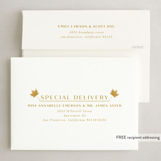 This is a sunflower holiday party invitations with foil pressed by Heather Schertzer called gilded autumn leaves printing on signature in standard