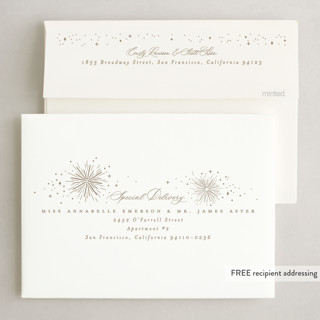 This is a eclipse holiday party invitations with foil pressed by Everett Paper Goods called firecracker delight printing on signature in standard