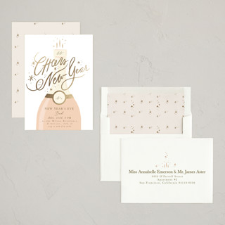 This is a blush holiday party invitations with foil pressed by Hannah Williams called champagne printing on signature in standard