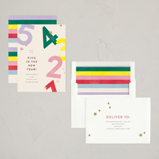 This is a punch holiday party invitations with foil pressed by Pixel and Hank called ring in the new year printing on signature in standard