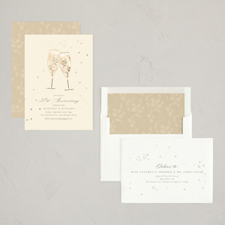 This is a ivory holiday party invitations with foil pressed by Kamala Nahas called champagne toast printing on signature in standard