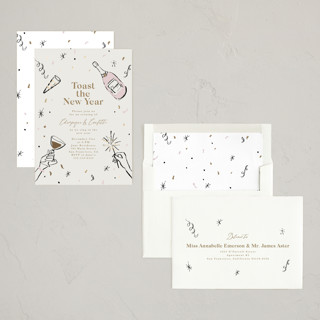 This is a champagne holiday party invitations with foil pressed by Cass Loh called champagne and confetti printing on signature in standard