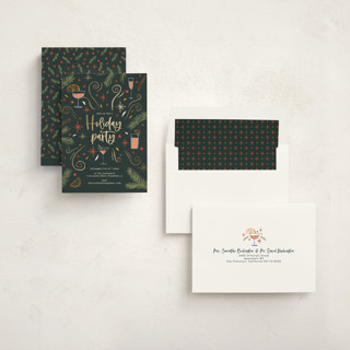 This is a forest holiday party invitations with foil pressed by Marie Bloch-Laine called holiday party printing on signature in standard