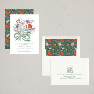 This is a garden holiday party invitations with foil pressed by Paper Sun Studio called brunch bouquet printing on signature in standard