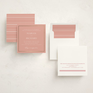 This is a dusty rose holiday party invitations with foil pressed by Lucrecia Caporale called timeless charm printing on signature in standard