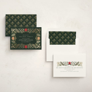 This is a pine holiday party invitations with foil pressed by Amy Kross called paper whites printing on signature in standard
