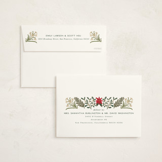 This is a pine holiday party invitations with foil pressed by Amy Kross called paper whites printing on signature in standard