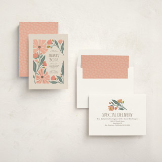 This is a rose holiday party invitations with foil pressed by Karidy Walker called storybook garden printing on signature in standard