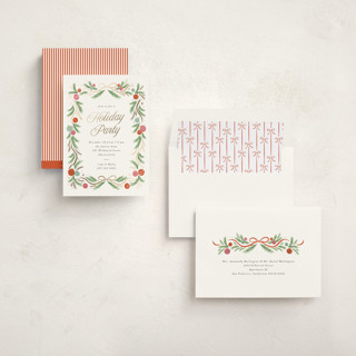 This is a holly holiday party invitations with foil pressed by Laura Hankins called glittering garland printing on signature in standard