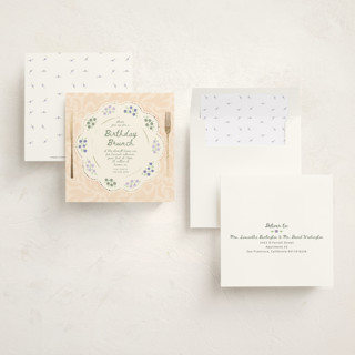 This is a buttercream holiday party invitations with foil pressed by Hannah Williams called birthday brunch table printing on signature in standard