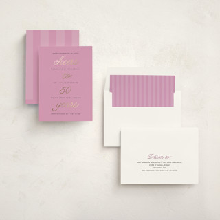 This is a lilac holiday party invitations with foil pressed by Louise Kay called cheers celebration printing on signature in standard