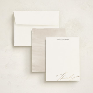 This is a pearl foil stamped stationery with foil pressed by Iveta Angelova called manuscript thank you printing on signature in 4.25x5.5
