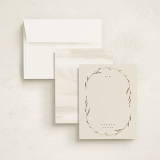 This is a ivory foil stamped stationery with foil pressed by Kelly Schmidt called oval botanical printing on signature in 4.25x5.5