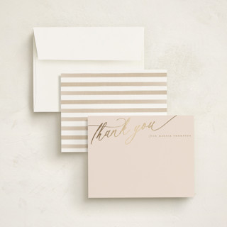 This is a caramel foil stamped stationery with foil pressed by Carolyn MacLaren called elegant thanks printing on signature in 4.25x5.5